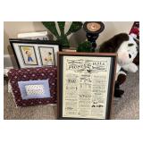 Home Decor Lot with Disney Pioneer Hall Poster, Picture Frames, and Artificial Cactus