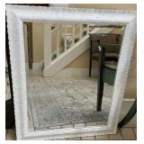 Beveled Glass Wall Mirror with Textured White Molded Frame