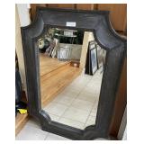 Shaped Wall Mirror with Distressed Charcoal Gray Wooden Frame