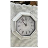 Light Blue Wooden Accent Cabinet with Shutter Door and Octagonal Wall Clock
