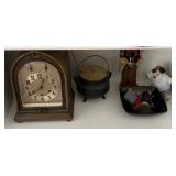 Arched Mantel Clock and Novelty Decor Shelf Lot
