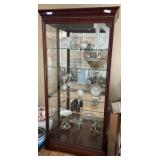 Wooden Curio Display Cabinet with Glass Shelves and Mirrored Back