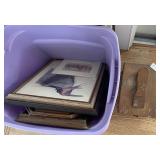 Wooden Shoe Shine Box and Assorted Framed Art Prints