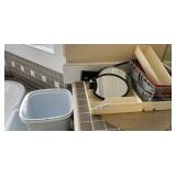 Vanity Organizers, Vanity Mirrors, Power Strip, and Wastebasket