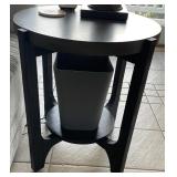 Round Concrete-Top Wooden End Table with Lower Shelf