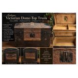 Antique 1890s Victorian Embossed Tin Dome-Top Trunk – Original Tray & Paper