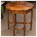 1930s Mahogany Demi-Lune Console Table – Turned Legs, Scalloped Edge