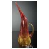 1960s Amberina Crackle Swung Glass Pitcher – 14", Glows Under UV