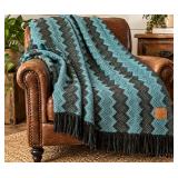 Figueroa Alpaca Throw Blanket 70" x 50" – Teal & Black, Made in Peru