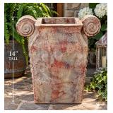 Large Heavy Terra Cotta Rectangular Floor Vase – 14"