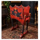 Victorian Gothic Tole-Painted Shield-Shaped Record / Magazine Rack