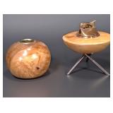 Atomic Age Graymor Flying Saucer Lighter & Myrtlewood Candle Holder