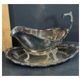 1847 Rogers Bros. Magic Rose Silverplate Gravy Boat & Underplate