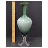 Tall Mid-Century Hand-Blown Cased Glass Vase – Clear Twisted Pedestal Stem
