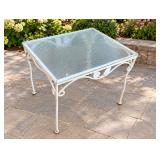 Wrought Iron Patio Table with Tempered Glass Top – White