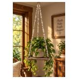Retro Macrame Hanging Plant Stand with Wood Platforms – 60"