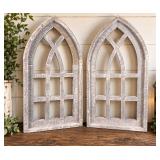 Pair Wood Cathedral Window Wall Decor – Distressed Gray
