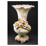 Large Italian Capodimonte Vase with Porcelain Flowers
