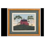 Large Framed Primitive Red Church Folk-Art Print