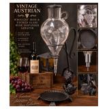 Vintage Austrian Wrought Iron & Etched Glass Wine Dispenser / Aerator – Grapevine Design