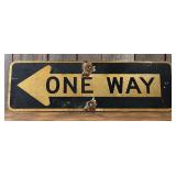 Vintage Metal ONE WAY Road Sign – Black & Gold, Approx. 36"