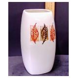 Mid-Century Style White Ceramic Vase with Autumn Leaves – 10"