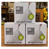 3 Boxes Simplehuman Code G Custom Fit Trash Liners – 180 Bags