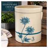 3-Gallon Stoneware Crock – Blue Daisy Decoration