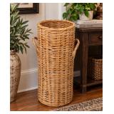 Tall Wicker Rattan Floor Basket with Handles – 26" Umbrella Stand