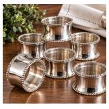 Set of 6 Heavy Silver-Tone Beaded Napkin Rings