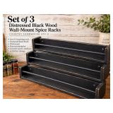 Set of 3 Distressed Black Farmhouse Wall-Mount Spice Racks