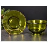Vintage Olive Green Glass Mayonnaise Bowl & Underplate