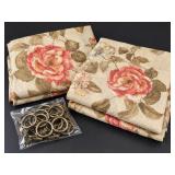 2 Floral Crepe Curtain Panels with Rings