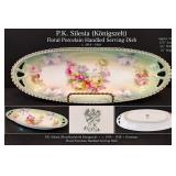 c. 1914–18 P.K. Silesia Floral Porcelain Handled Serving Dish – 12"