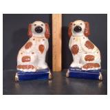 Pair Staffordshire-Style Spaniel Dogs – Cobalt Bases, 8"
