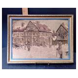 Framed Woven Winter Village Tapestry