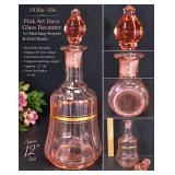 1930s–50s Pink Art Deco Glass Decanter – Gold Bands, Faceted Stopper