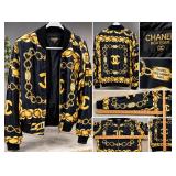 Vintage 1980s Chanel Chain Print Bomber Jacket (Bootleg)