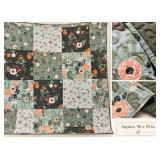 Floral Patchwork Quilt – Green, Charcoal & Coral, 96" x 92"
