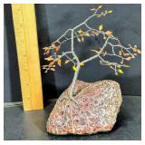 1970s Wire Bonsai Tree Sculpture on Leopard Skin Jasper