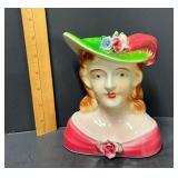 Mid-Century Japanese Lady Head Vase – Green Bonnet