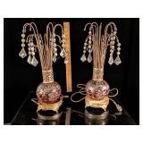 Pair Art Deco / Hollywood Regency Waterfall Lamps with Crystal Prisms