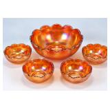 Jeannette Marigold Carnival Glass 5-Pc Berry Bowl Set