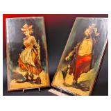 Pair Mid-Century Julian Ritter Leo & Jane Clown Prints on Wood