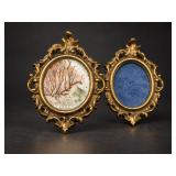 A.D. Aldrich Signed Miniature Coral Painting in Italian Brass Frame + Extra Frame
