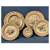 5 Vintage Brass Repousse Wall Plates