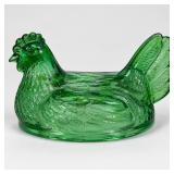 Large Green Glass Split-Tail Hen on Nest – Lid Only