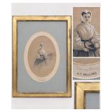 Antique A.F. Bellows "Gathering Berries" Matted Print in Elegant Vintage Gilt Frame