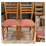 Pair Maple Ladder-Back Dining Chairs - Upholstered Seats - 34" H