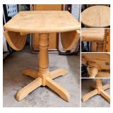 Solid Wood Drop-Leaf Pedestal Table - Approx 35" Wide - Turned Base